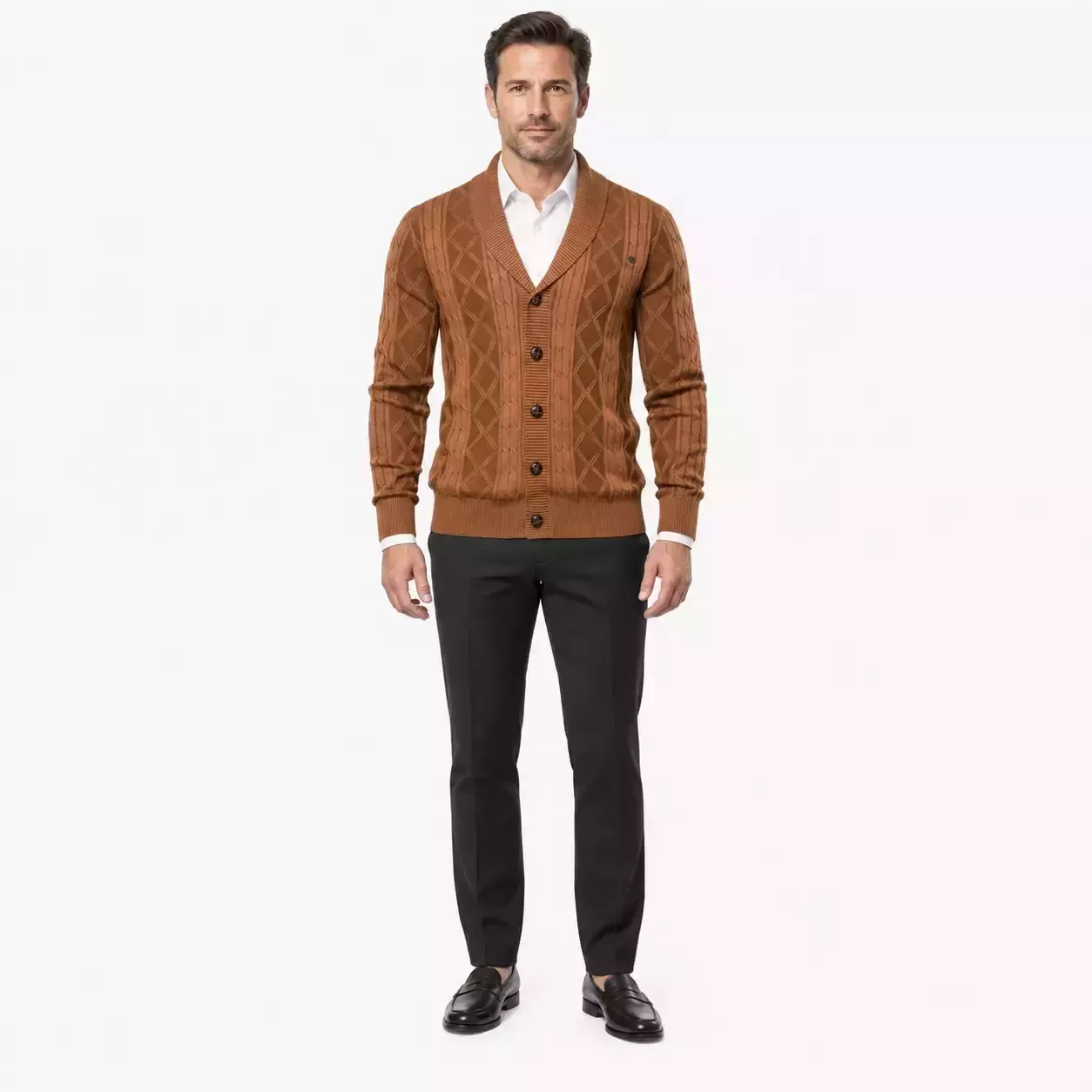 Cardigan Homme à Col Châle en Maille Torsadée