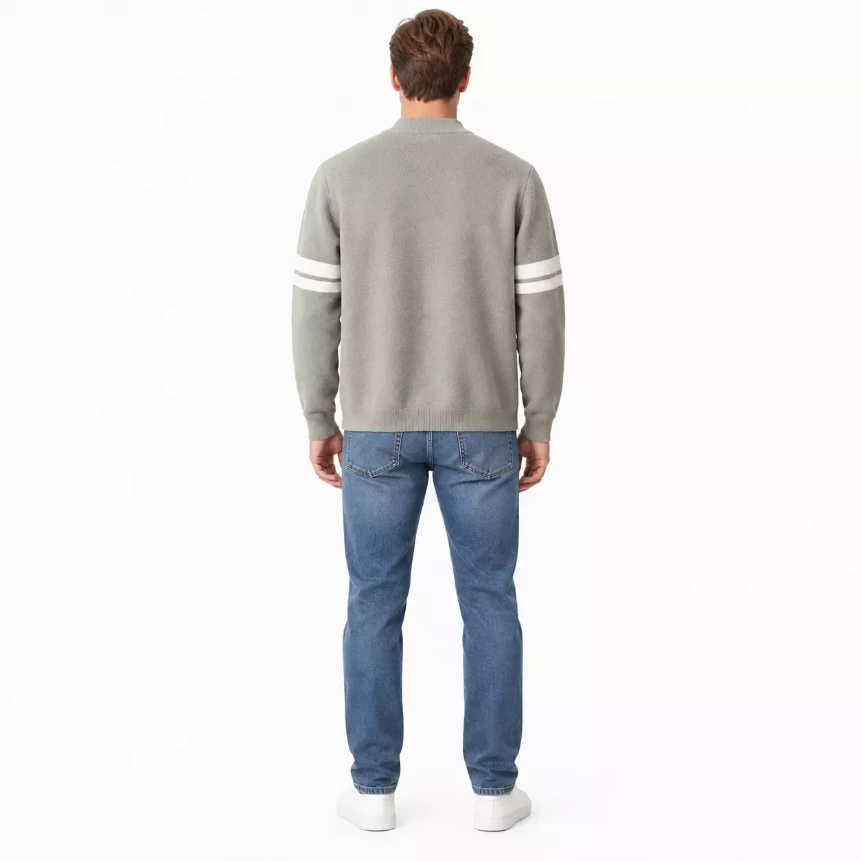 Cardigan Homme Col V à Bandes Contrastantes
