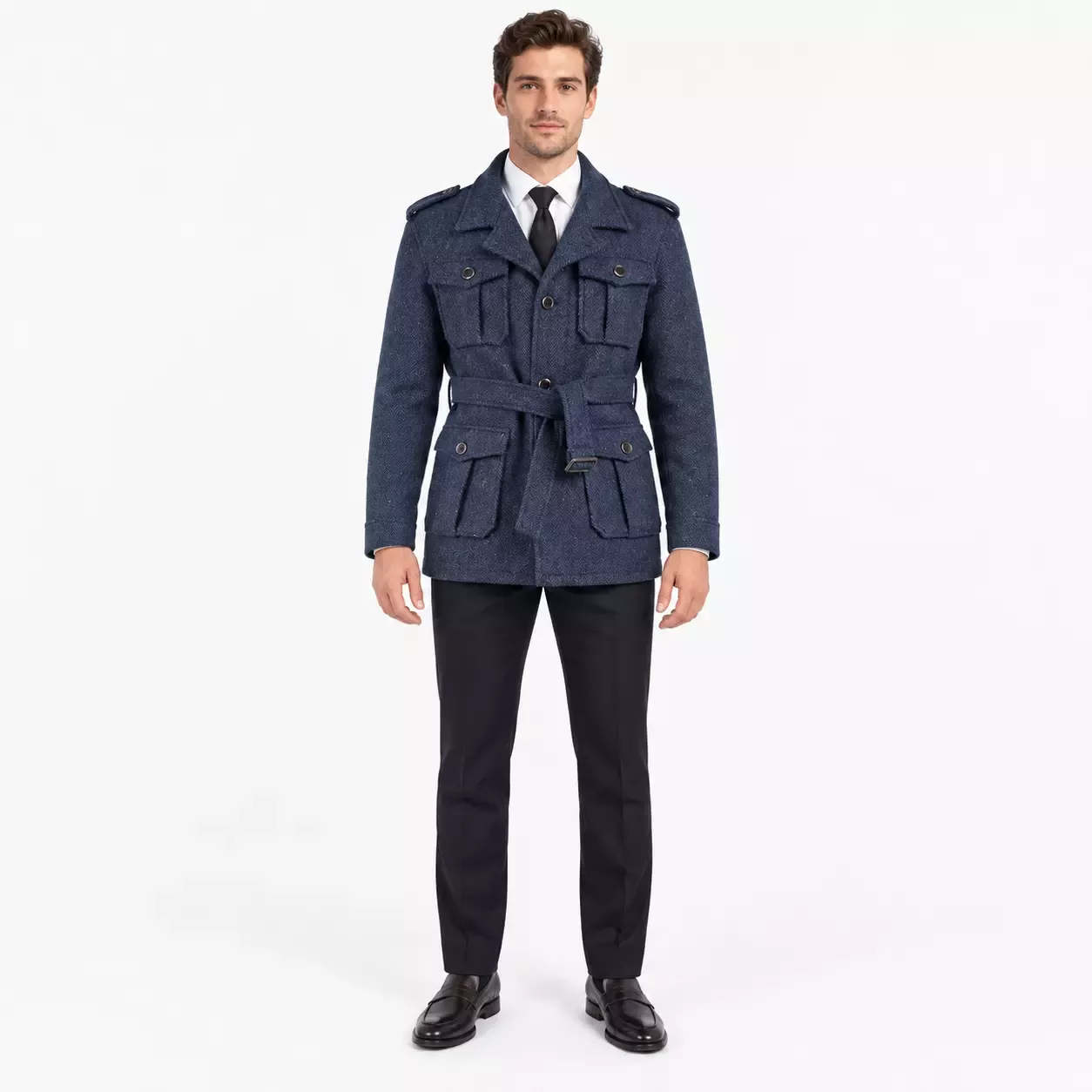 Veste saharienne homme à chevrons style britannique 