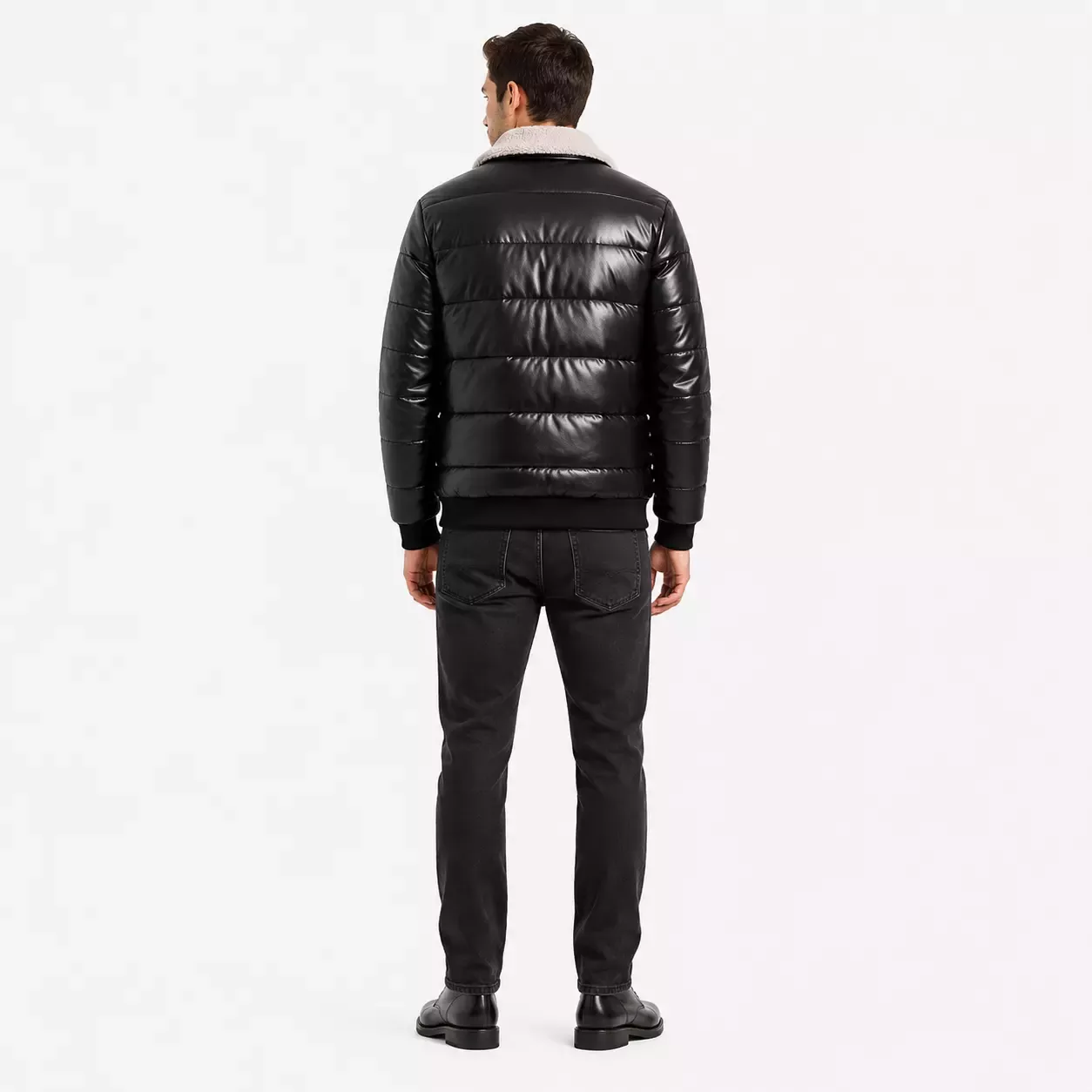 Doudoune Homme Matelassée en Simili Cuir 