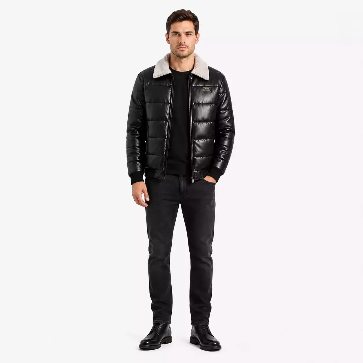 Doudoune Homme Matelassée en Simili Cuir 