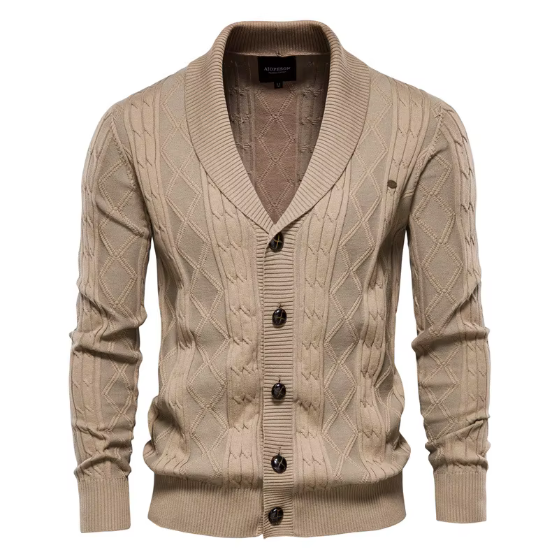 Cardigan Homme à Col Châle en Maille Torsadée