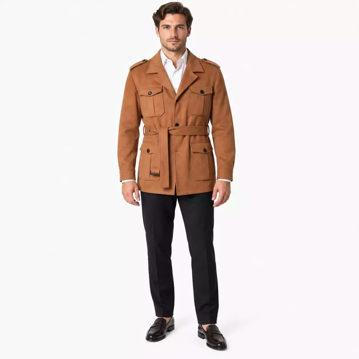 Veste saharienne homme vintage multi-poches