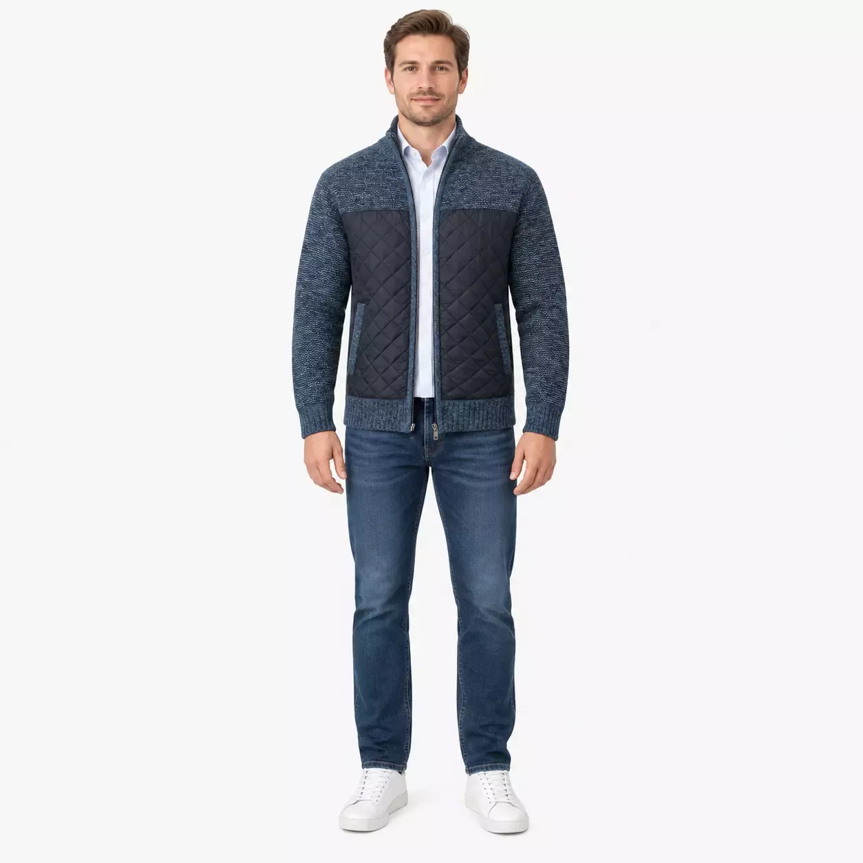 Cardigan Homme Patchwork en Maille Matelassée