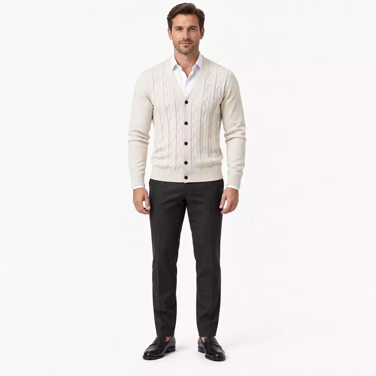 Cardigan Homme Col V en Maille à Motifs