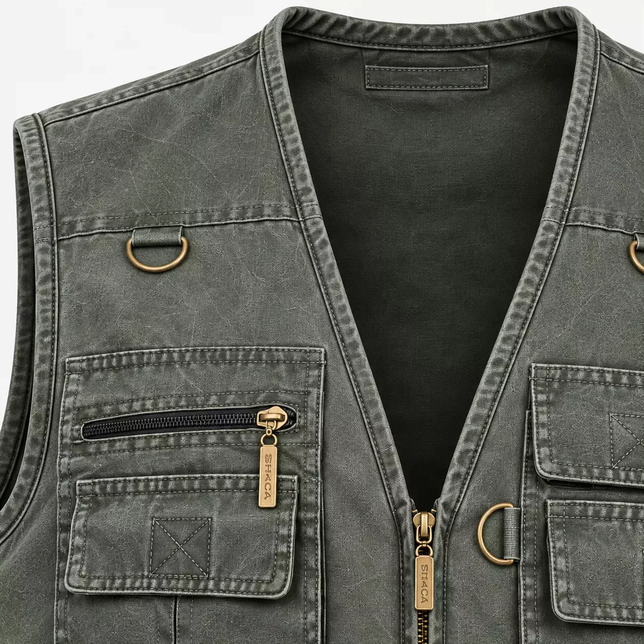 Veste homme sans manche multi-poches en daim 