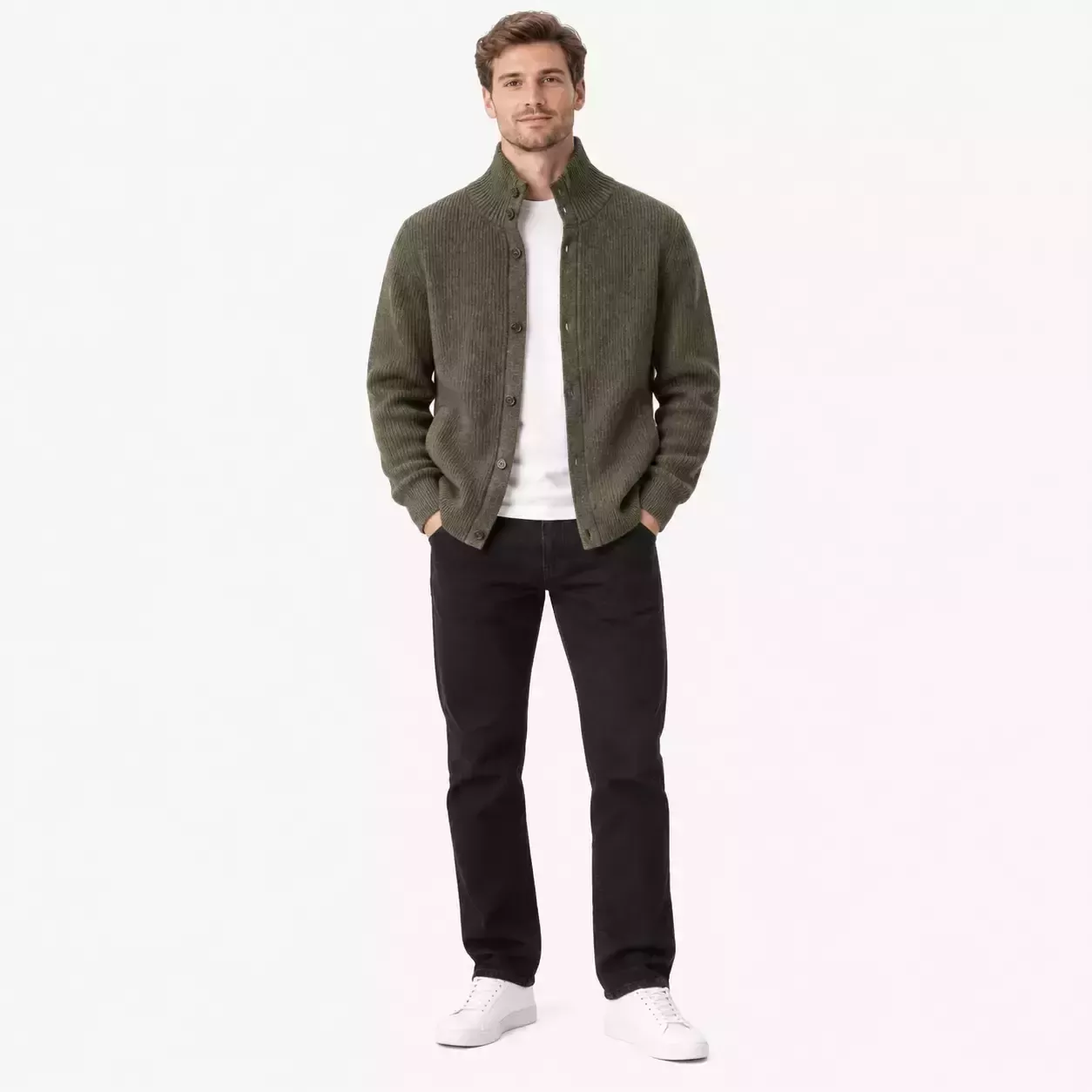 Cardigan Homme Épais à Col Roulé