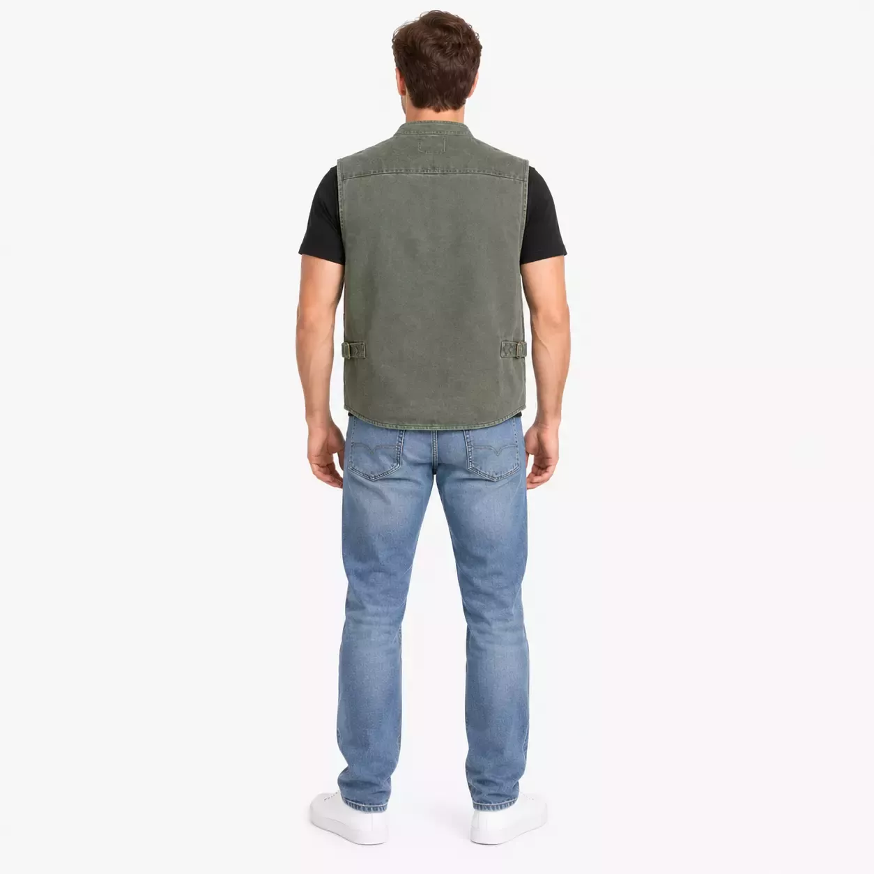 Veste homme sans manche multi-poches en daim 