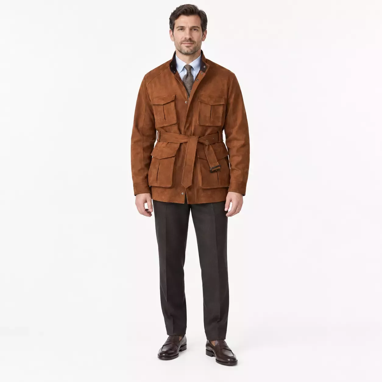 Veste Saharienne Homme en Daim à Chevrons