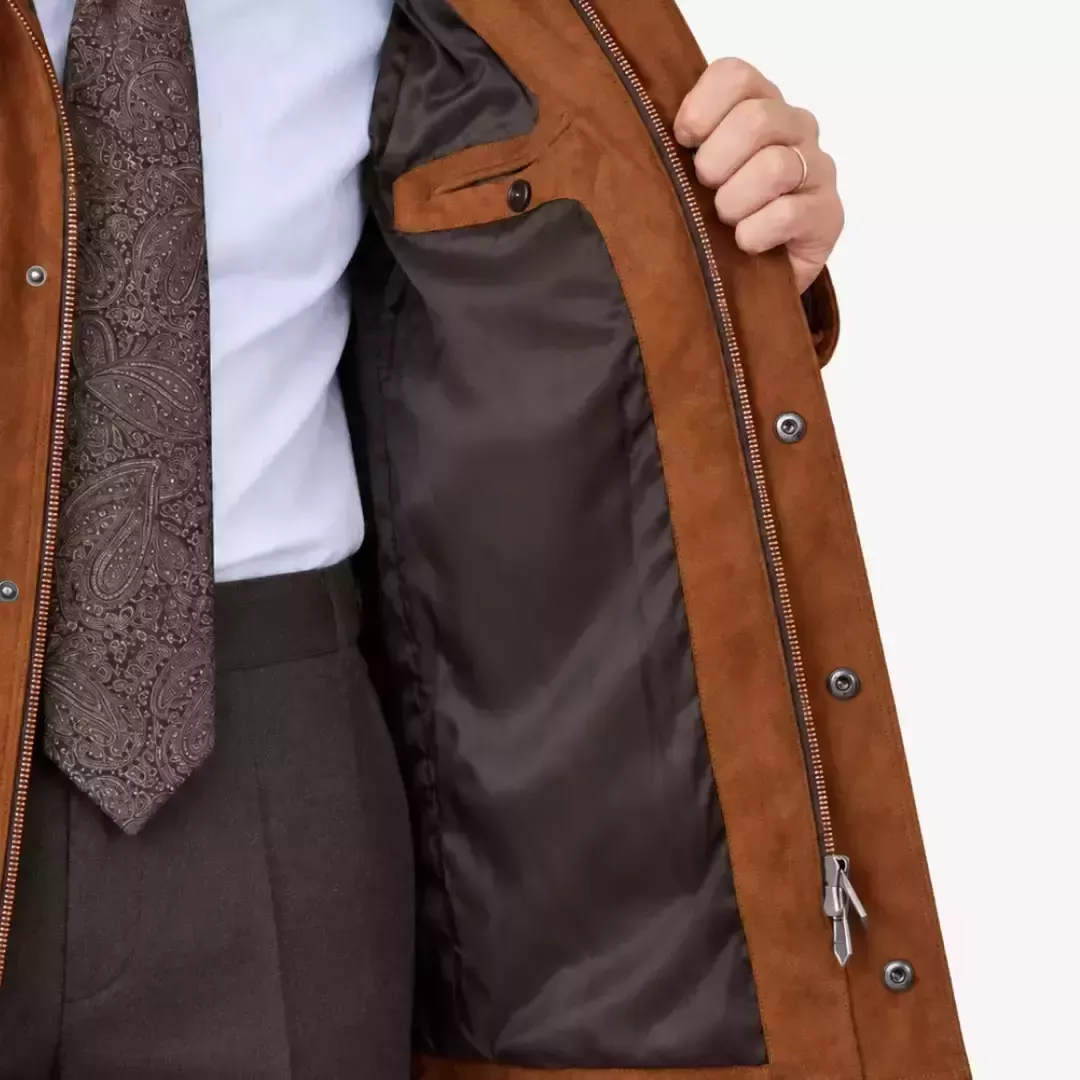 Veste Saharienne Homme en Daim à Chevrons