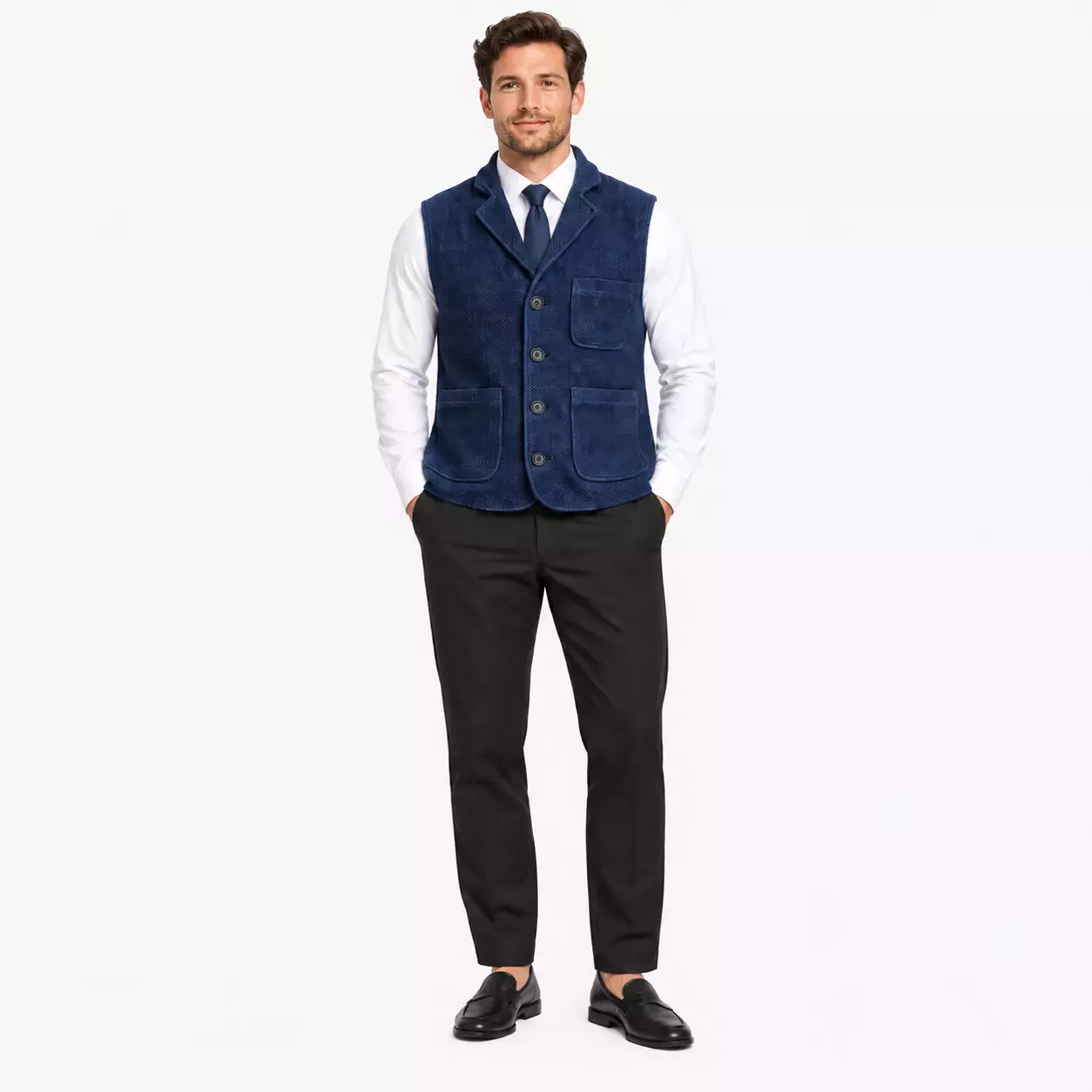 Veste sans manche homme indigo  retro 