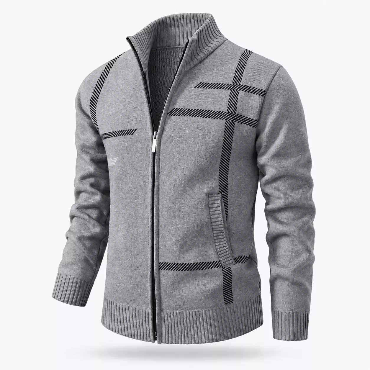 Cardigan Homme  Col Montant Motif Graphique