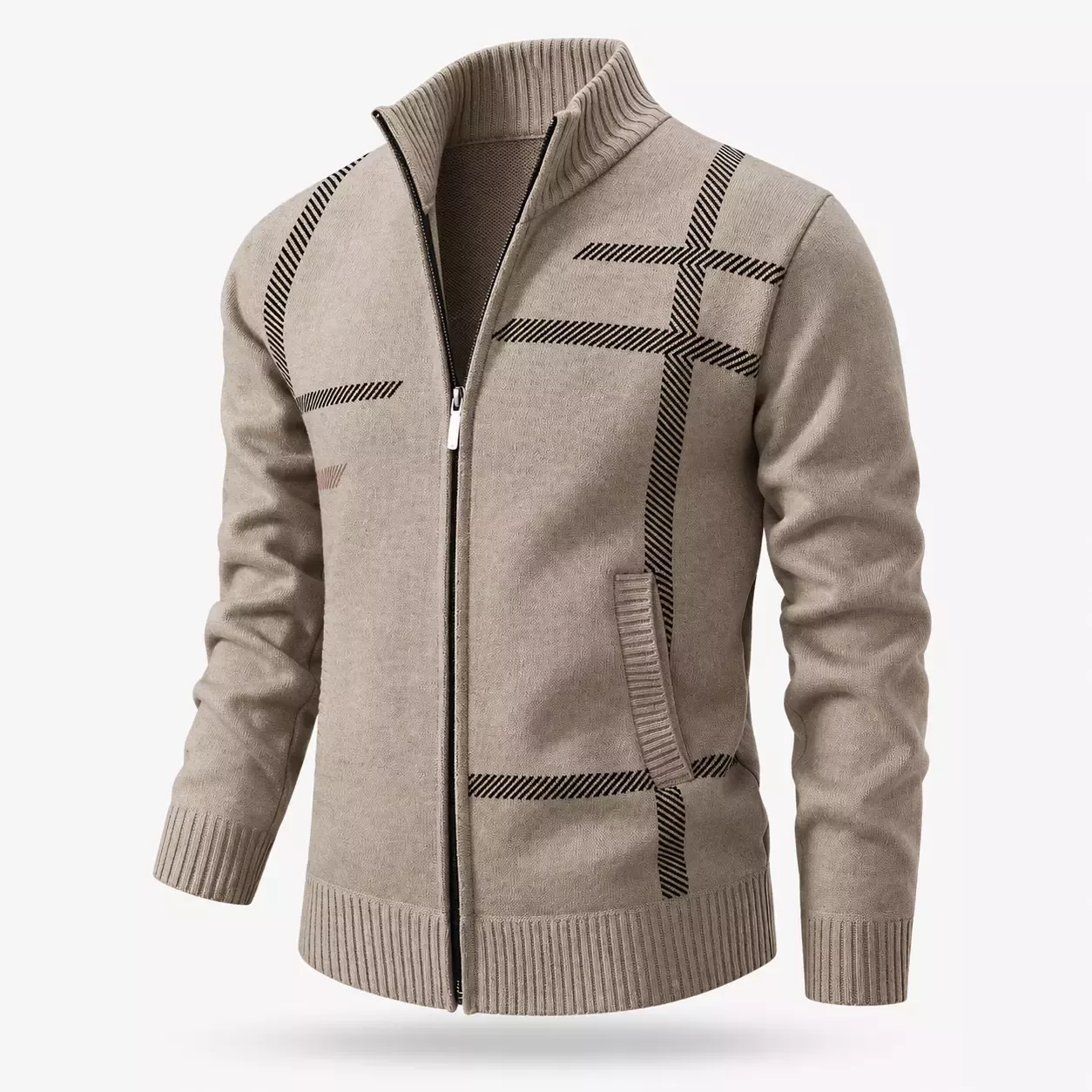 Cardigan Homme  Col Montant Motif Graphique