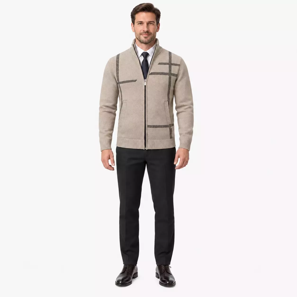 Cardigan Homme  Col Montant Motif Graphique