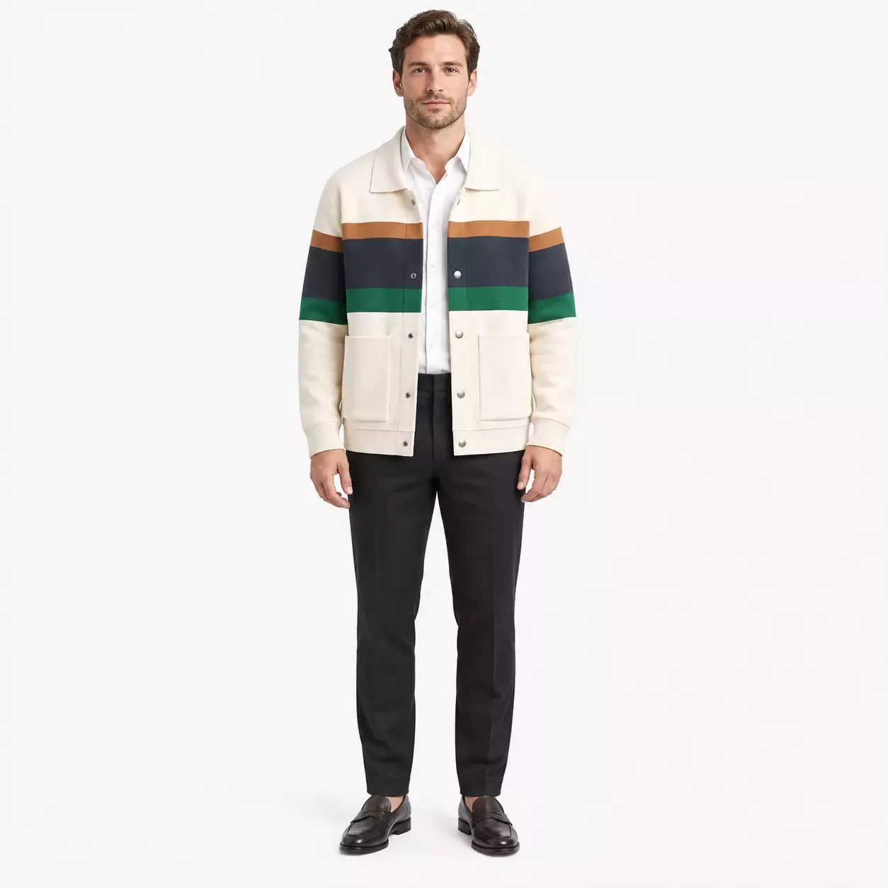 Cardigan Pull Homme à Rayures Contrastantes