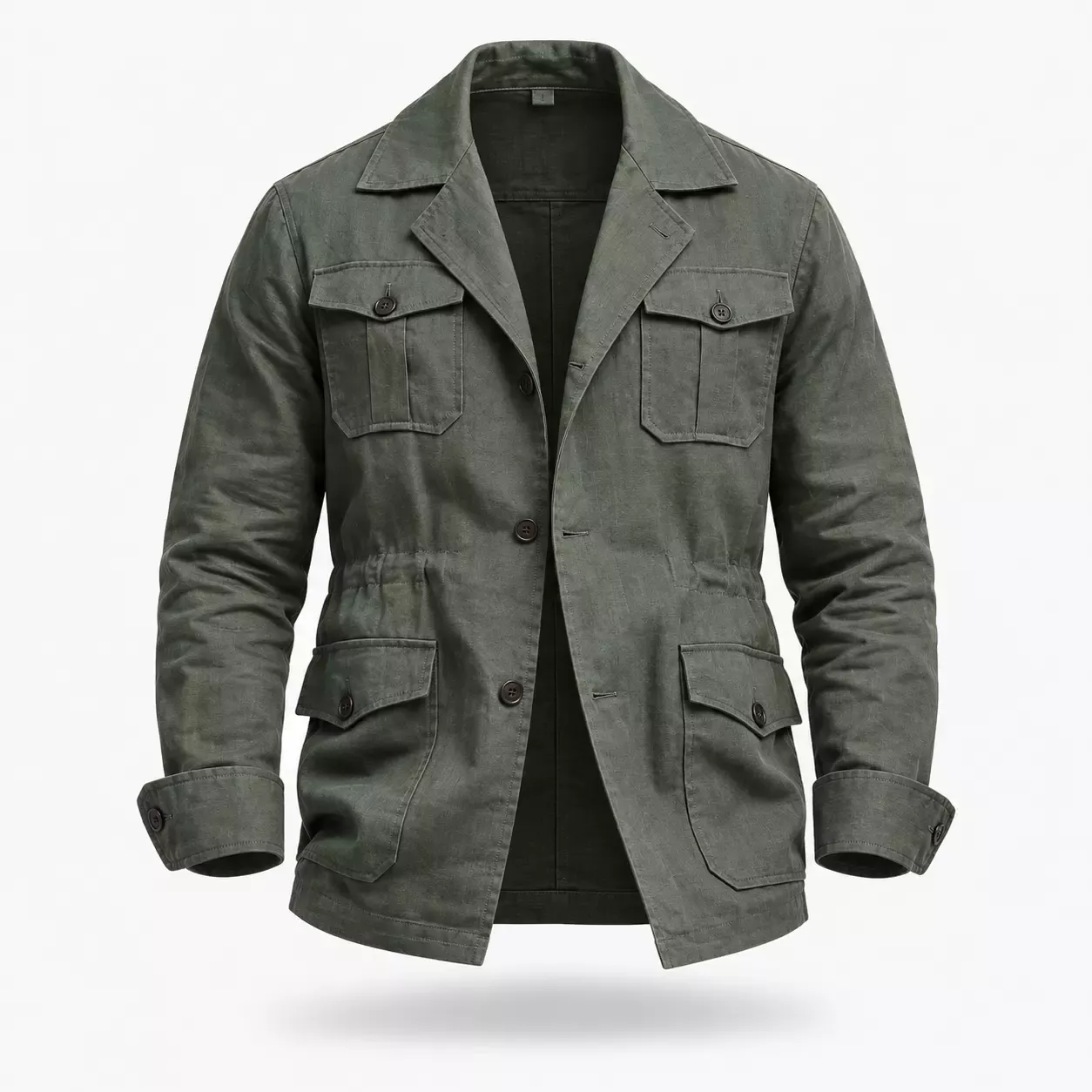 Veste Saharienne Homme en Lin Vert Mousse