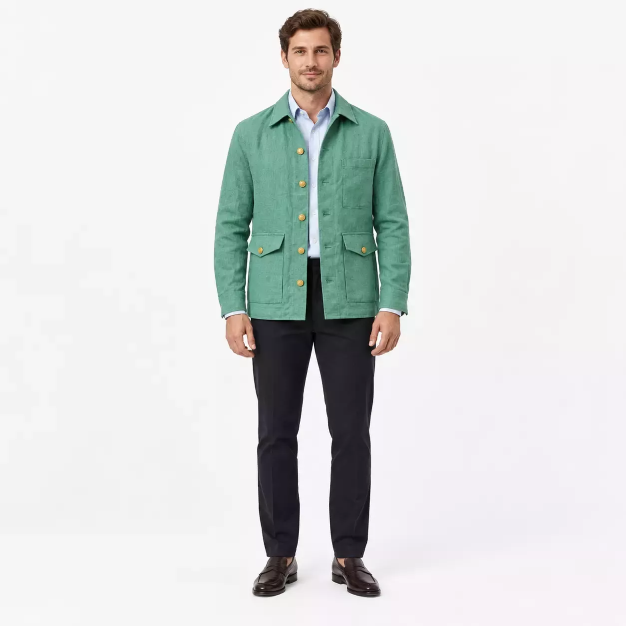 Veste Saharienne Homme en Lin à Boutons Dorés