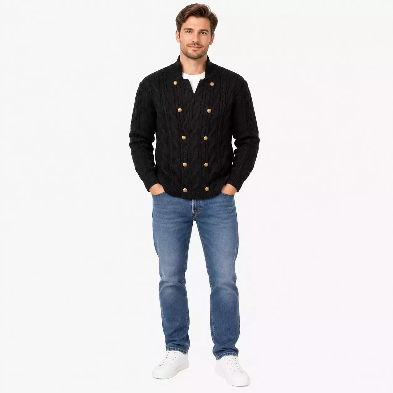 Cardigan Homme Rétro à Double Boutonnage