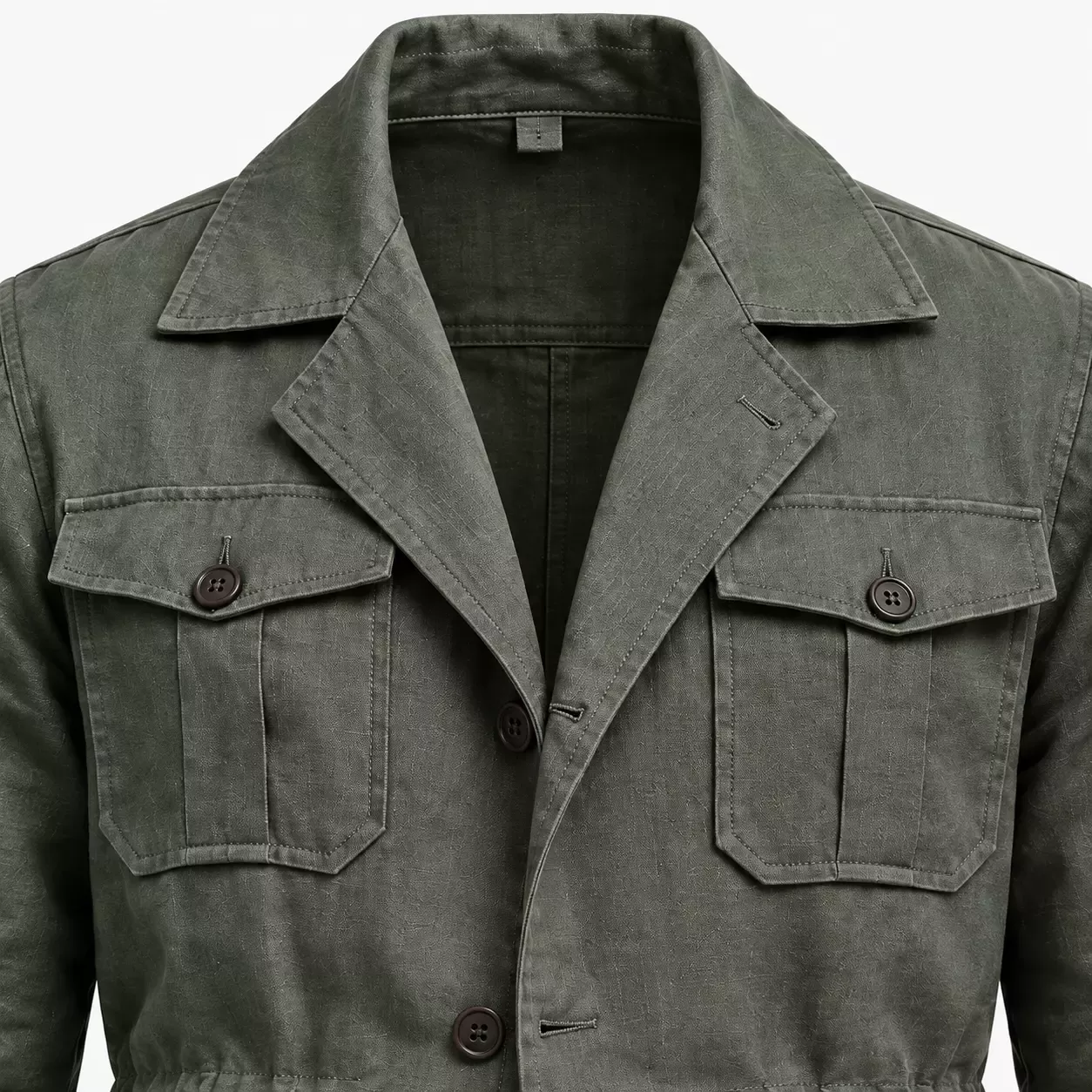Veste Saharienne Homme en Lin Vert Mousse