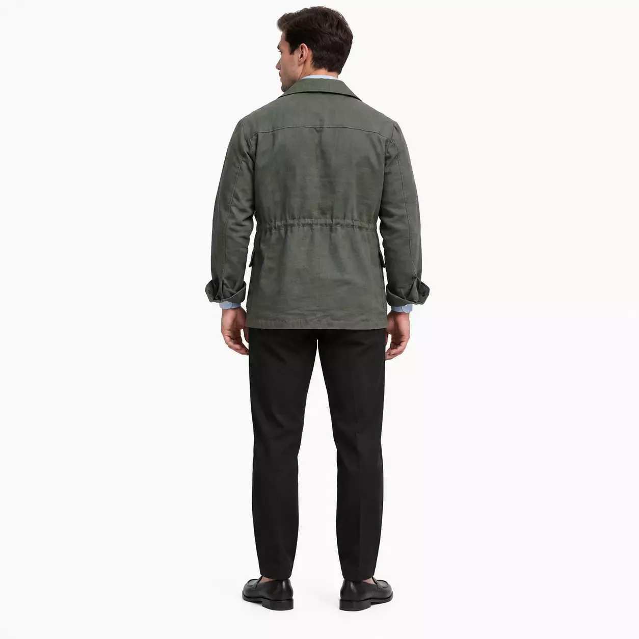 Veste Saharienne Homme en Lin Vert Mousse