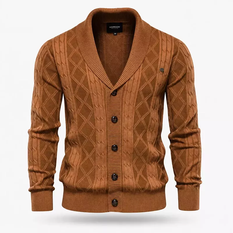 Cardigan Homme à Col Châle en Maille Torsadée