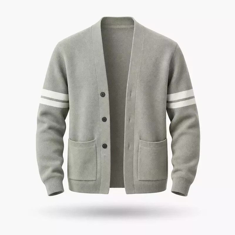 Cardigan Homme Col V à Bandes Contrastantes