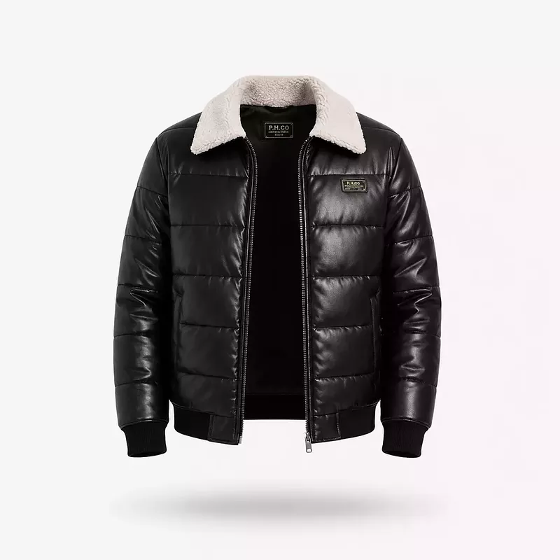 Doudoune Homme Matelassée en Simili Cuir